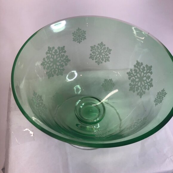 Vintage Green Emerald Glass Snowflake Pattern Footed Bowl Candy Dish - Picture 4 of 10